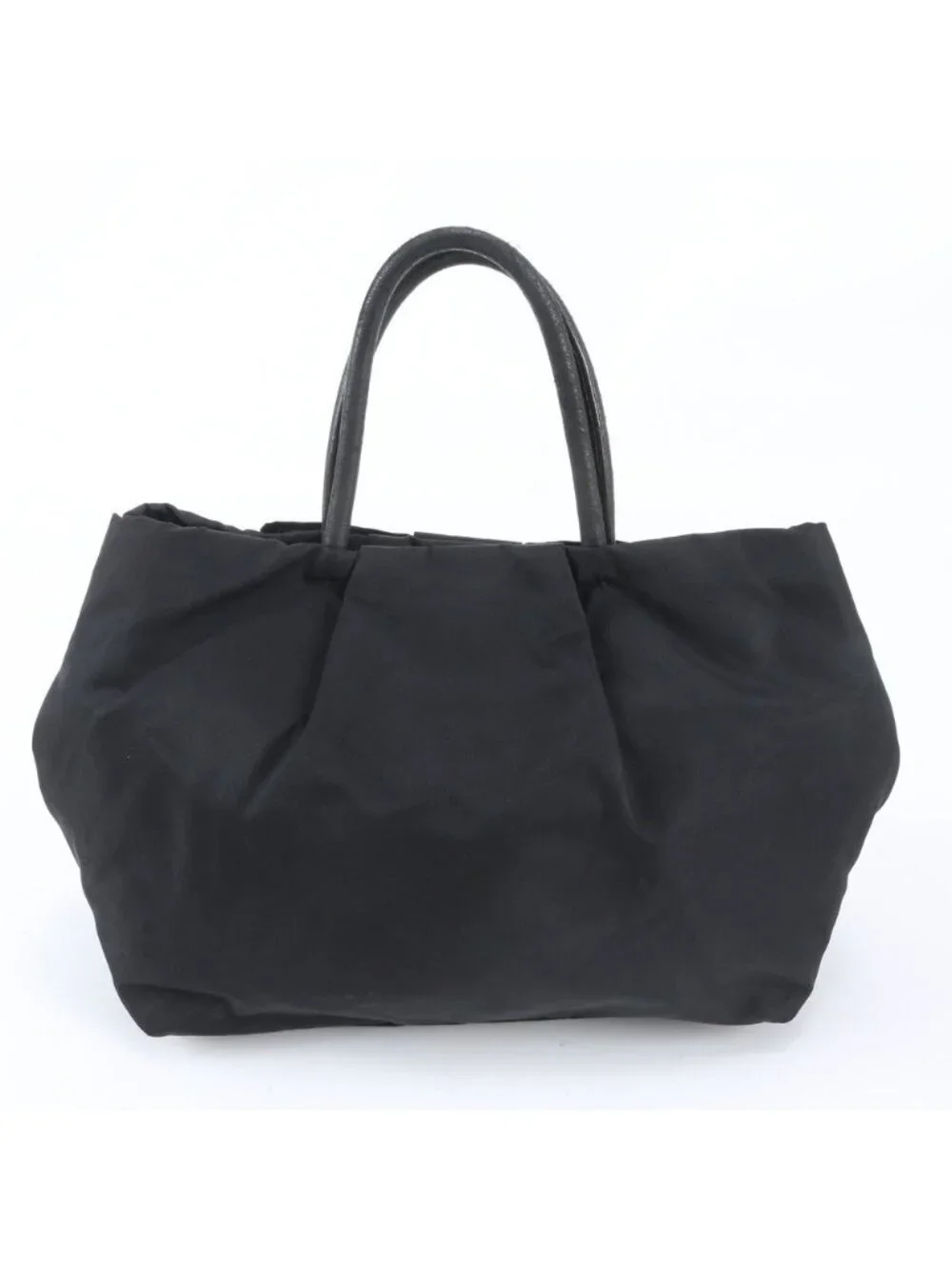 Prada Tessuto Nylon Ribbon Motif Leather Tote Shoulder Black